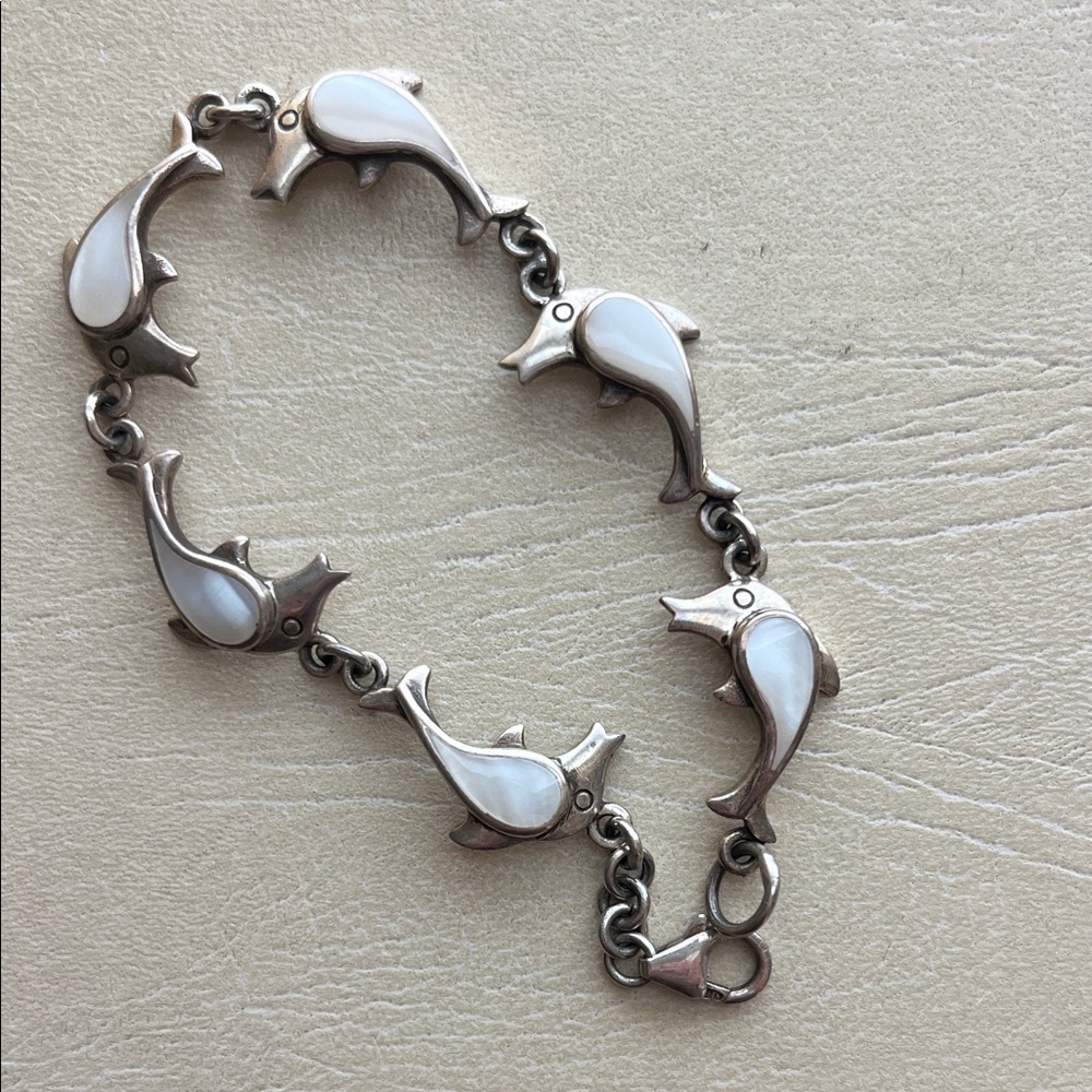 Silver Dolphin Bracelet with mother of pearl  Accents